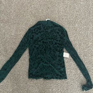 Free people green velvet and mesh top